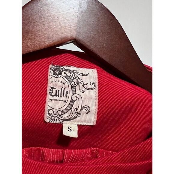 TULLE Anthropologie Red midi length skirted pea coat trench retro sz small - Picture 4 of 6